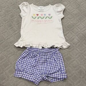 Maggie Grace White Floral Tee & Purple Gingham Shorts Kids Matching Set